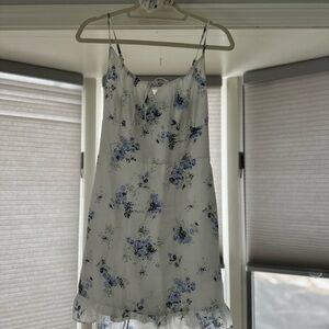 White Floral Slip Dress with Blue Bouquet Print